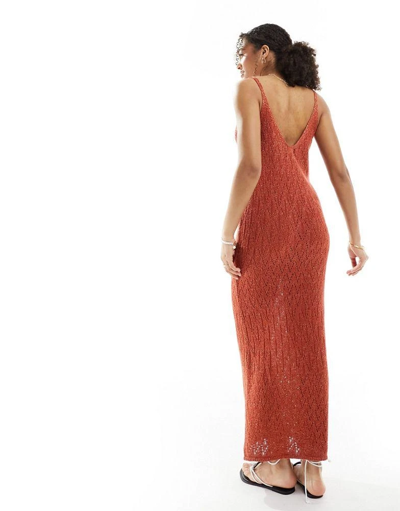 New Look New Look crochet glitter beach maxi dress in brown 4