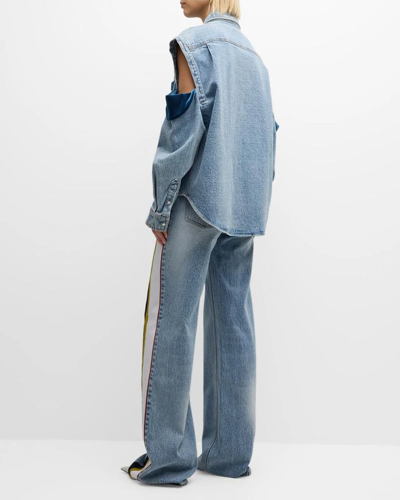 Hellessy Culter Velvet-Trim Cold-Shoulder Oversized Denim Shirt 3