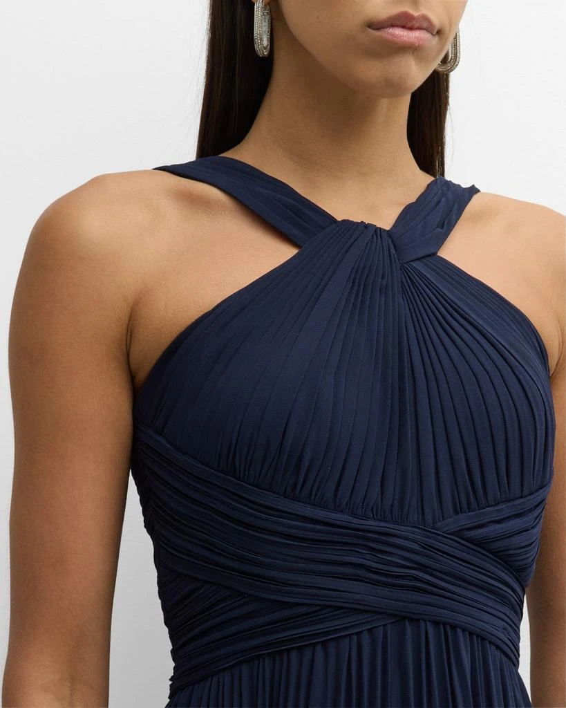 Teri Jon Pleated Twist-Front A-Line Halter Gown 5