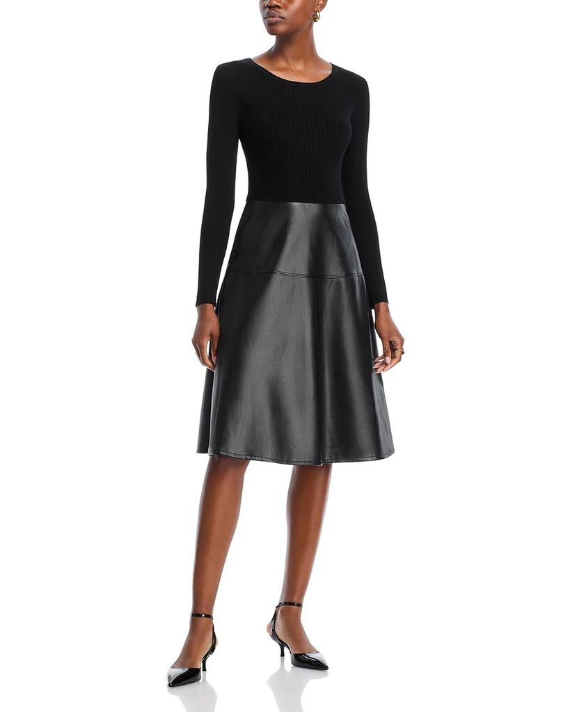 Tahari Mixed Media Long Sleeve Midi Dress 1