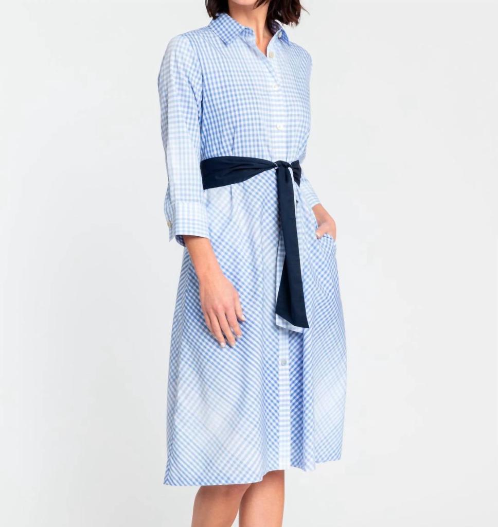Hinson Wu Riley 3/4 Sleeve Ombre Gingham Dress In Sky Blue/white