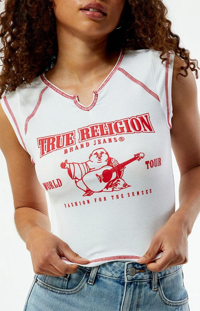 True Religion Contrast Stitch Ribbed Notched T-Shirt 2
