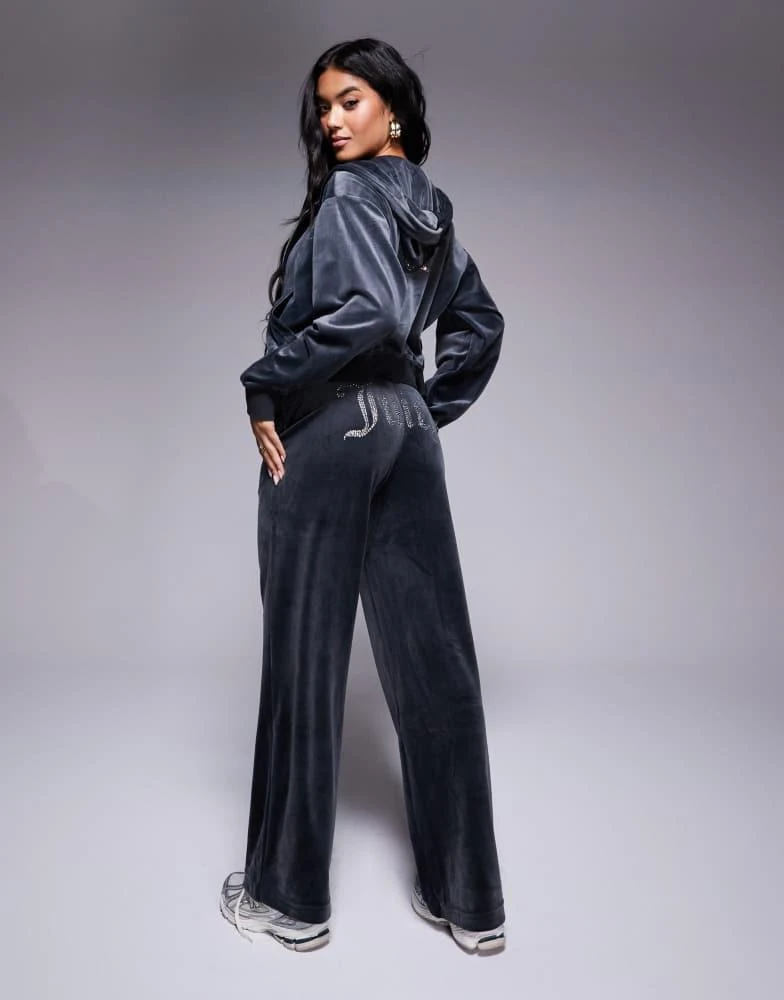 Juicy Couture Juicy Couture velour wide leg joggers in charcoal exclusive to asos 3