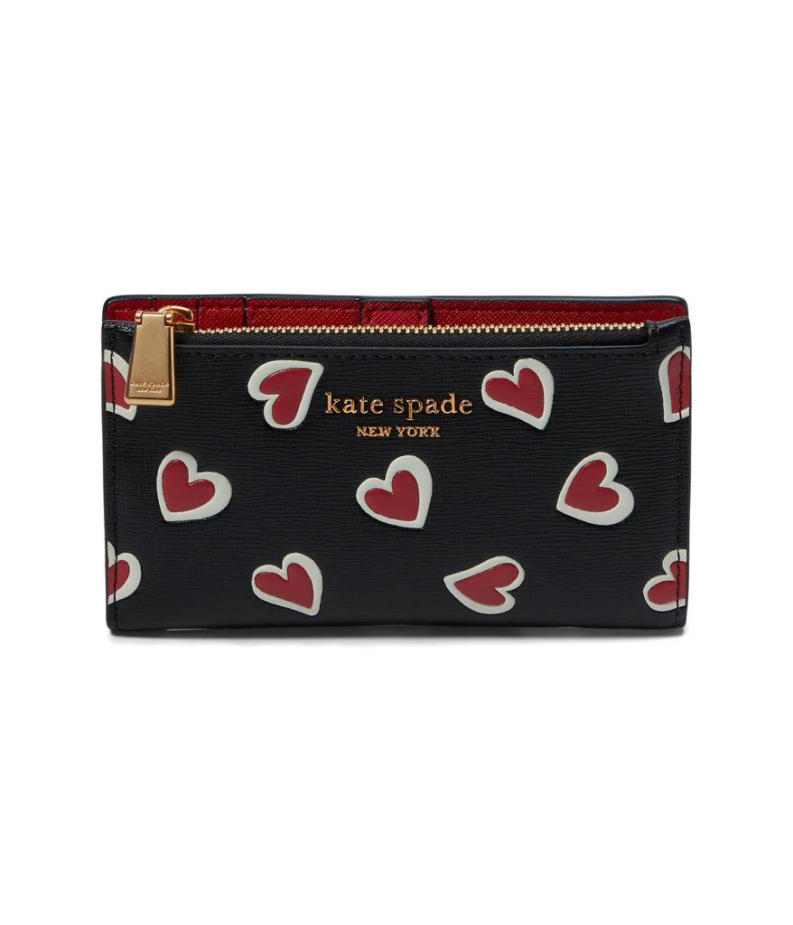 Kate Spade New York Morgan Stencil Hearts Embossed Printed Saffiano Leather Small Slim Bifold Wallet 1