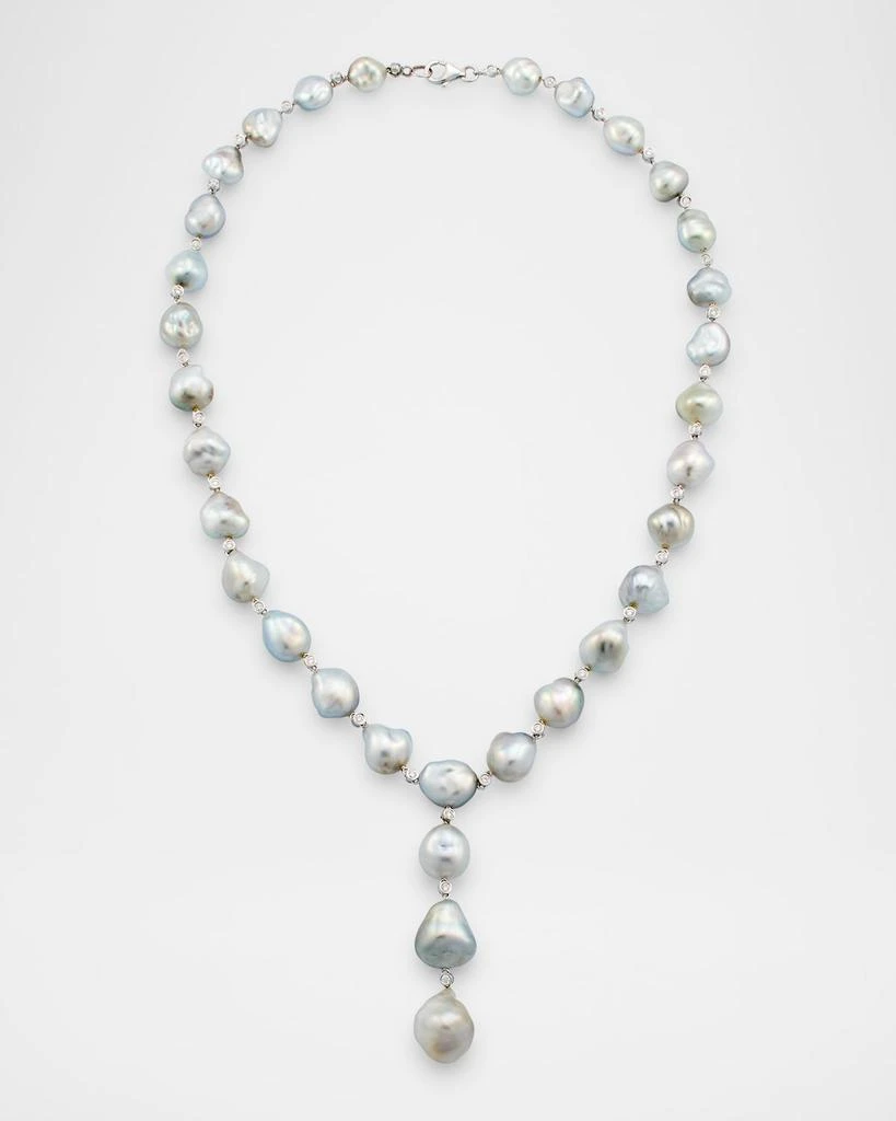 BELPEARL 18K White Gold Tahitian Pearl Lariat Necklace with Diamonds, 18"L 1