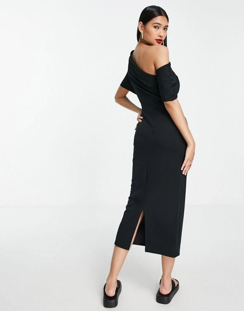 ASOS ASOS DESIGN pleated shoulder pencil midi dress in black 4