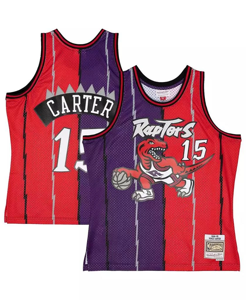 Mitchell 
Ness Men
s Vince Carter Purple, Red Toronto Raptors Big and Tall Hardwood Classics 1998-99 Split Swingman Jersey