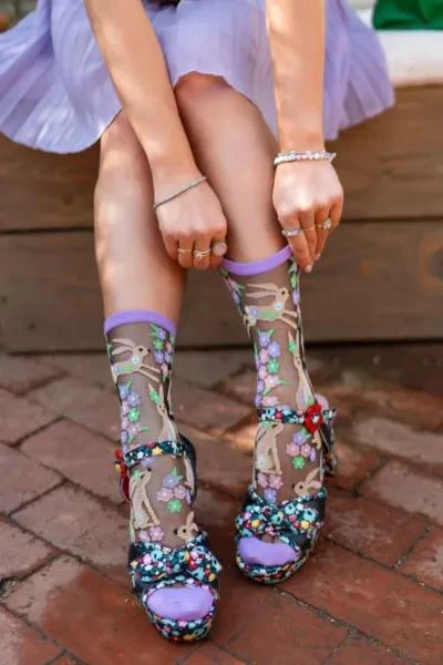 Sock Candy Sock Candy Rabbit Floral Black Sheer Sock 3
