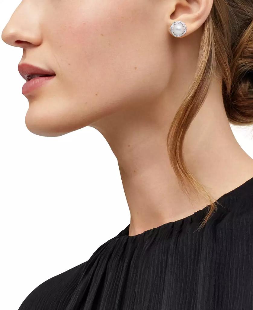 Grown With Love Cultured Freshwater Pearl (6mm) & Lab Grown Diamond (3/4 ct. t.w.) Love Knot Stud Earrings in 14k White Gold