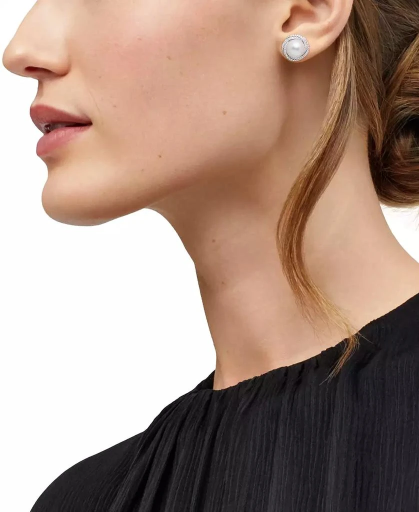 Grown With Love Cultured Freshwater Pearl (6mm) & Lab Grown Diamond (3/4 ct. t.w.) Love Knot Stud Earrings in 14k White Gold 2