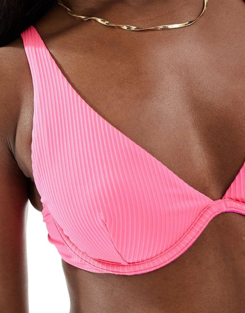 HOLLISTER Hollister co-ord ribbed underwire bikini top in pink 3