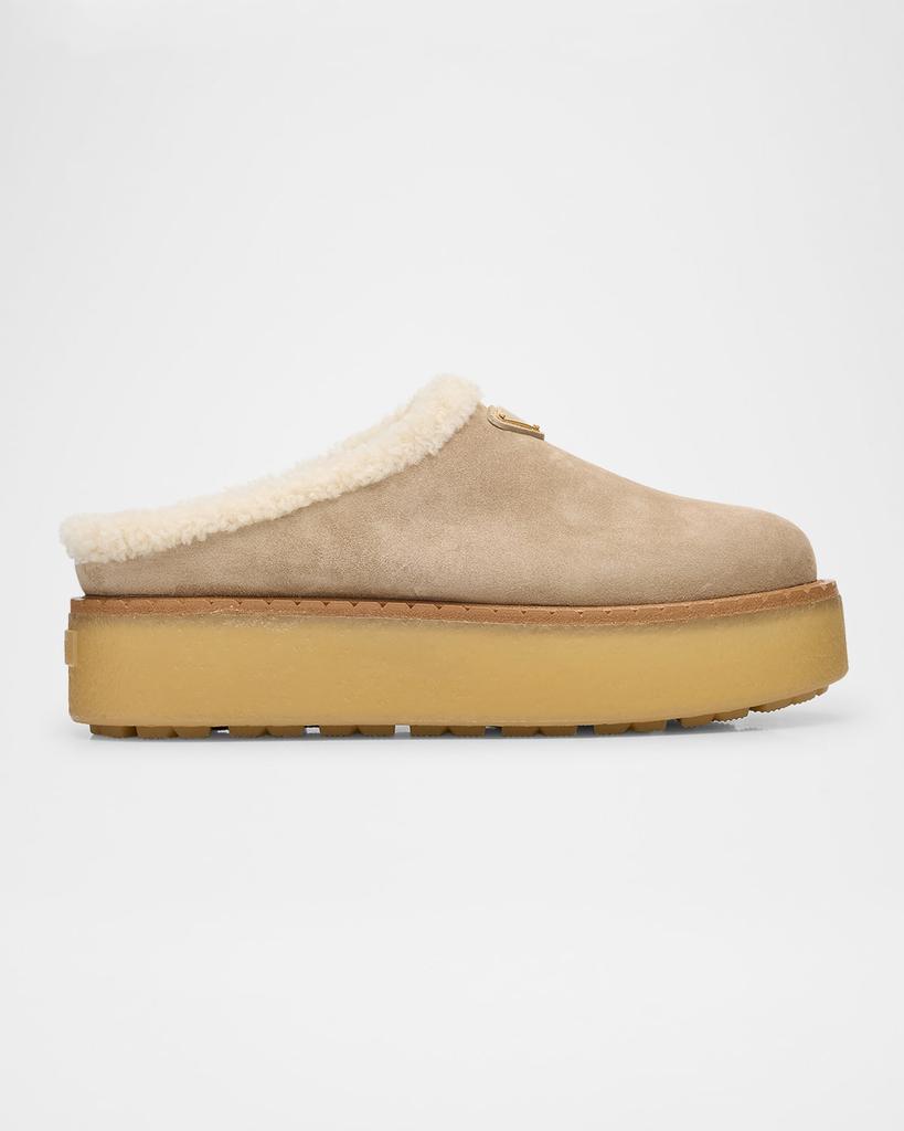 Prada Suede Shearling Cozy Platform Mules - Slippers - Compare