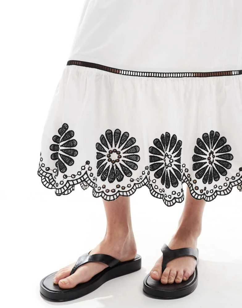 New Look New Look tiered floral hem midi skirt in white 5