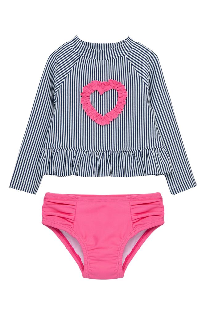 Little Me Heart Long Sleeve Two-Piece Rashguard Swimsuit