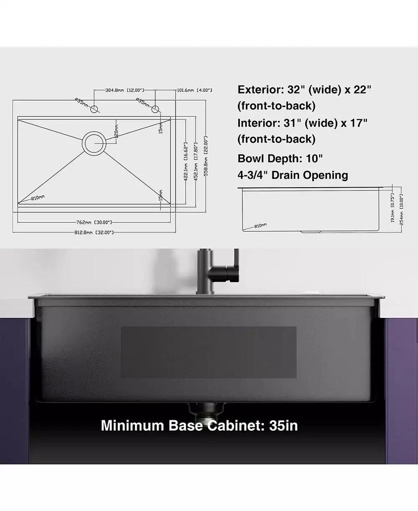 Flynama Gunmetal Kitchen Sink Topmount Workstation Stainless Steel Single Bowl 5