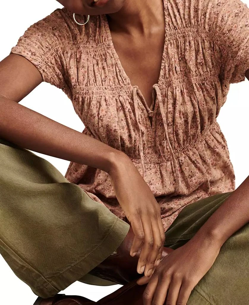 Lucky Brand Women's Printed Cotton Smocked Peplum Top 5