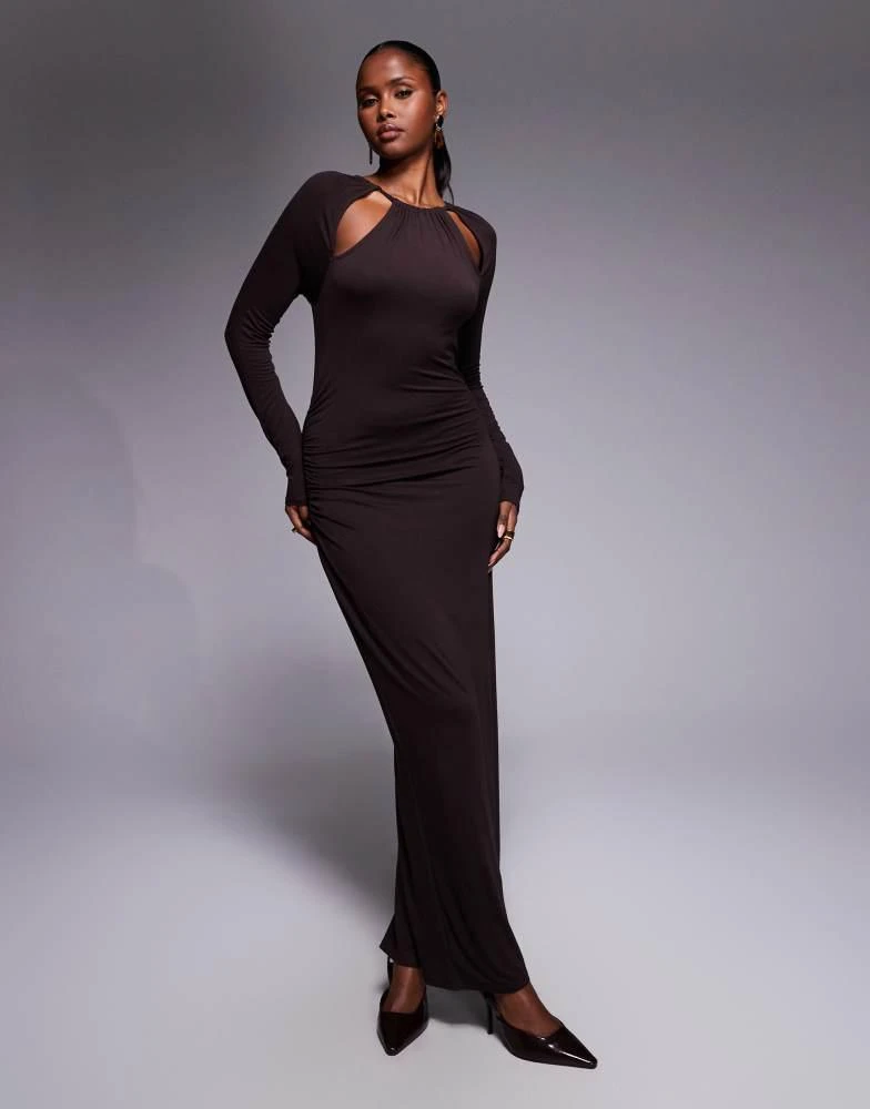 draped midi dress long sleeve Long Sleeve Draped Midi Dress US12 / PAINTED ROSES