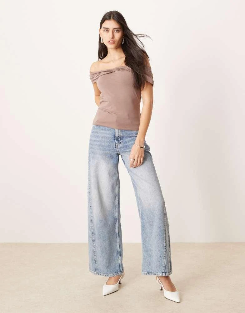 Abercrombie & Fitch Abercrombie & Fitch asymmetric twist off shoulder top in brown 2
