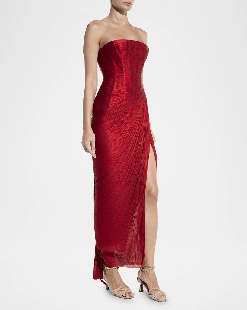 Maria Lucia Hohan Layana Strapless Metallic Plisse Slit Gown 4