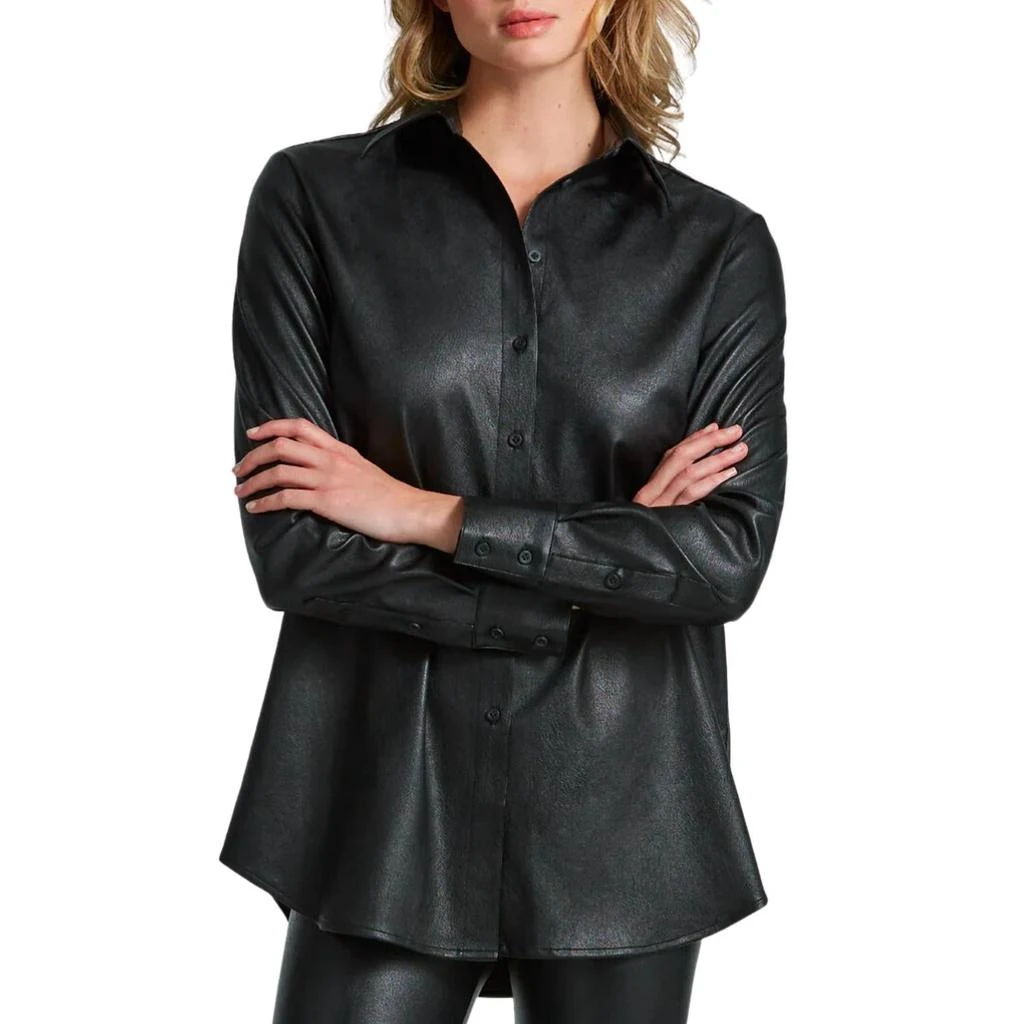 Commando Faux Leather Oversized Button Down In Black 1