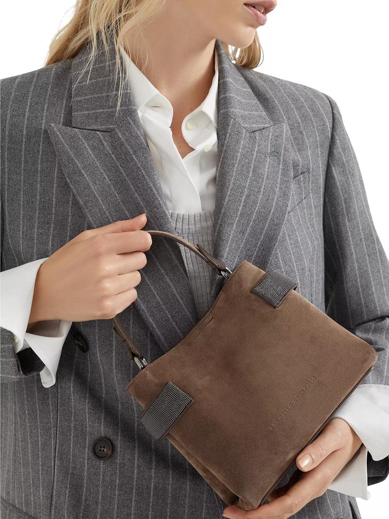 Brunello Cucinelli Suede Top Handle Bag with Precious Bands
