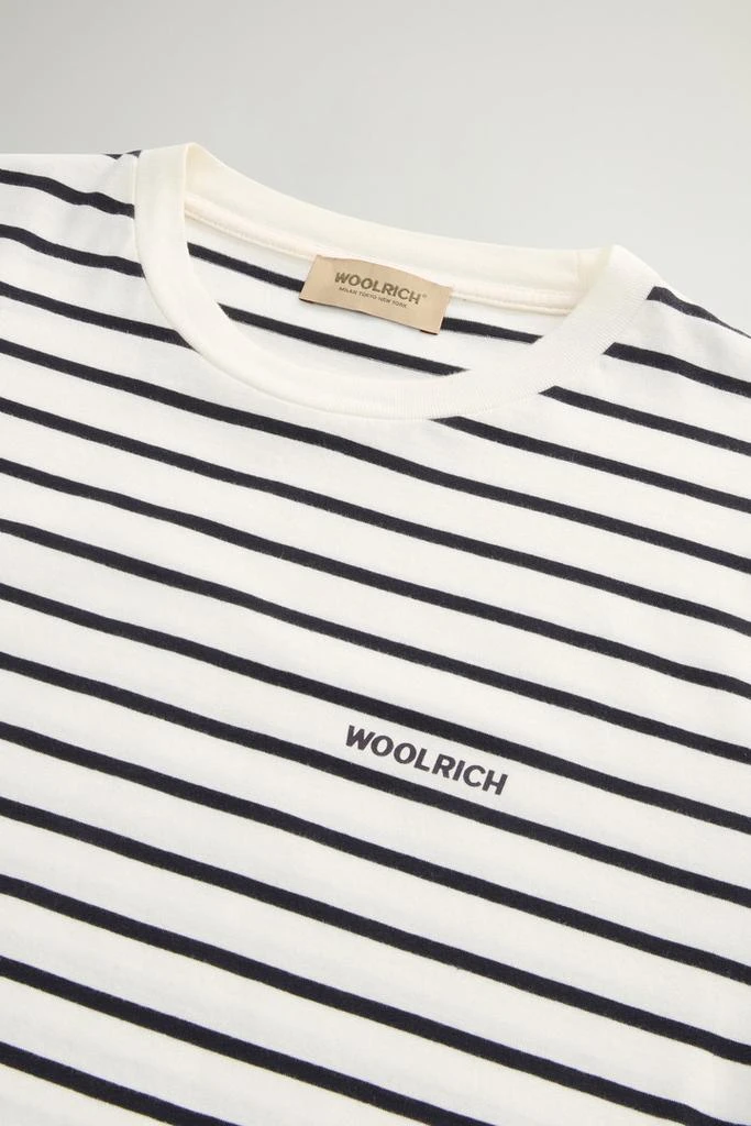 Woolrich Striped Pure Cotton T-Shirt with Logo - Men - White 6