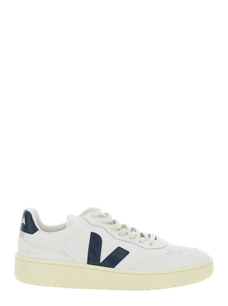 Veja v-90 White Low Top Sneakers With Logo Patch In Leather Man 1