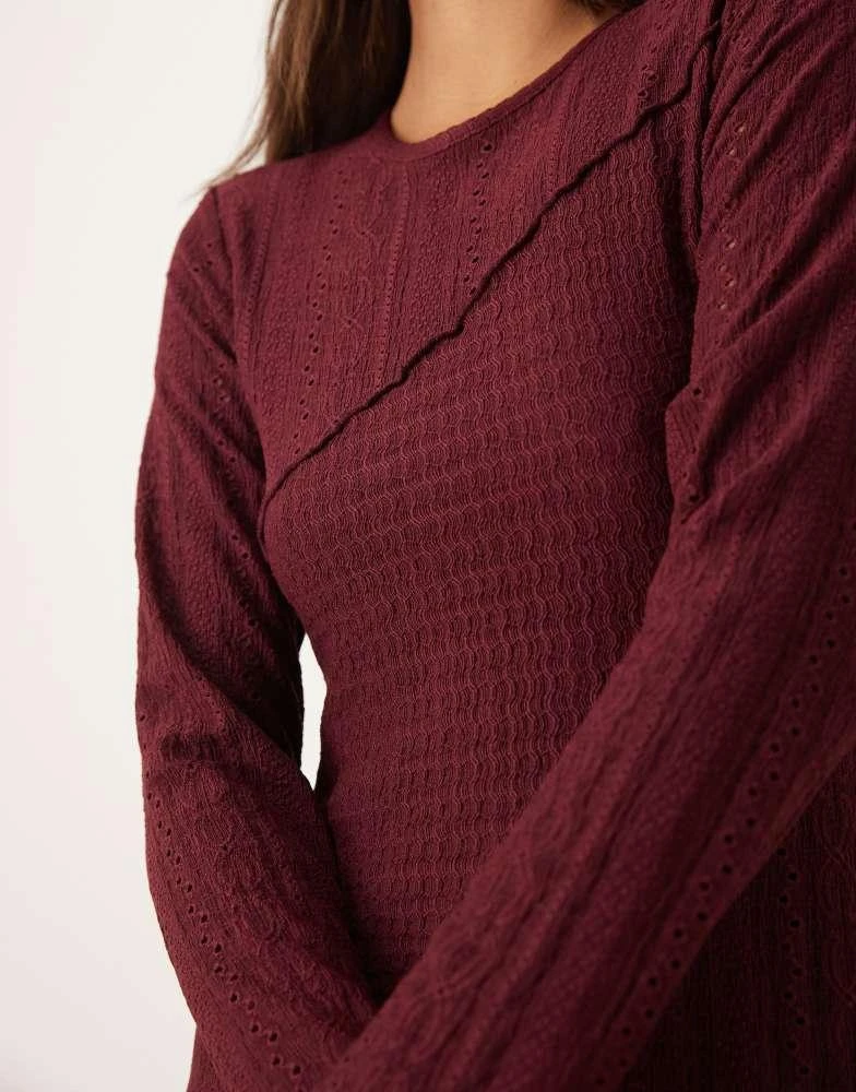 burgundy long sleeve t shirt dress Burgundy Scoop Neck A-Line Midi Dress main image 1