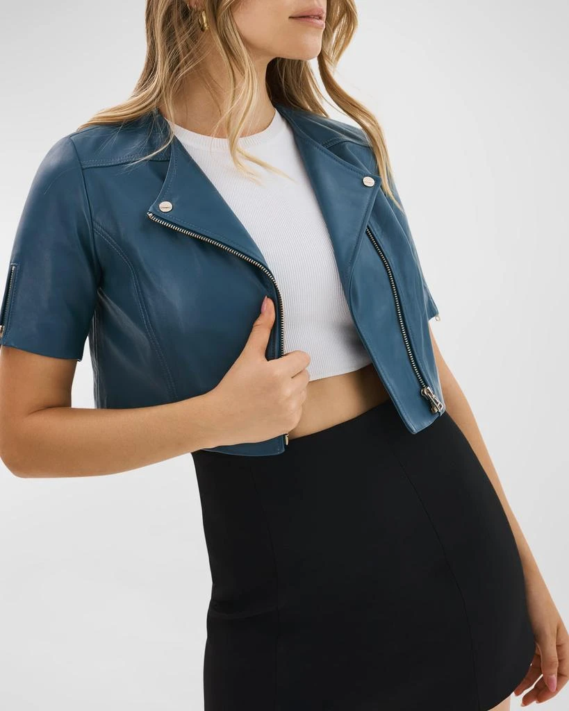 LaMarque Kirsi Short-Sleeve Cropped Leather Biker Jacket 5