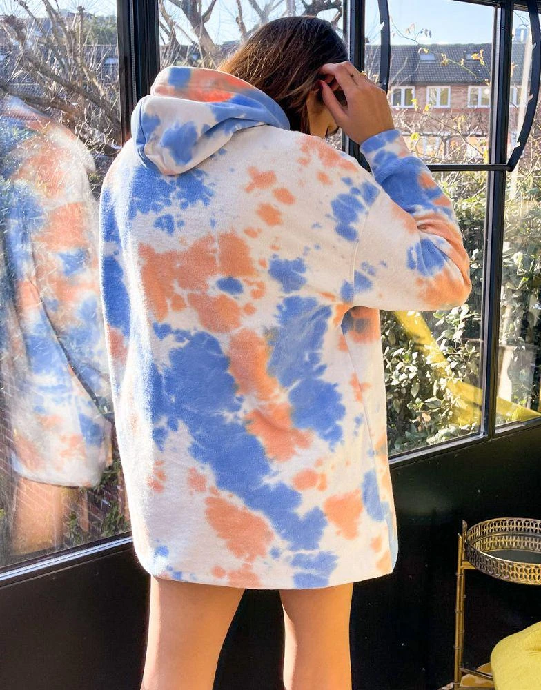 Labelrail Labelrail x Hana Cross oversized hoodie dress in tie dye towelling 2