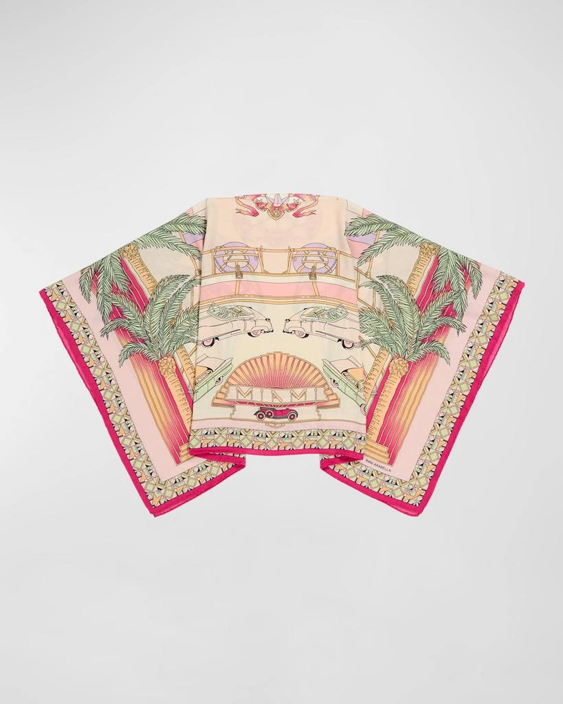 Rani Arabella Miami Pink Print Cashmere-Blend Poncho 1