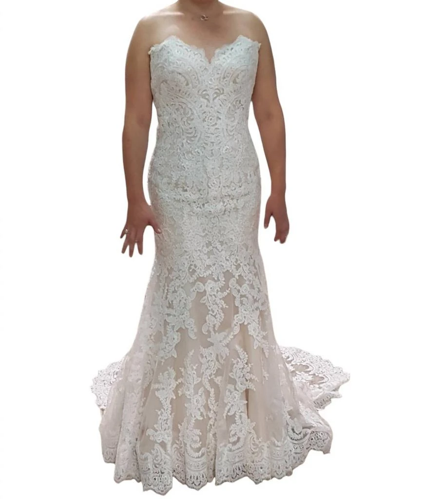 Allure Bridals Elegant Lace Strapless Wedding Gown In Champagne/ivory - Champagne/ivory - US 10 (M)
