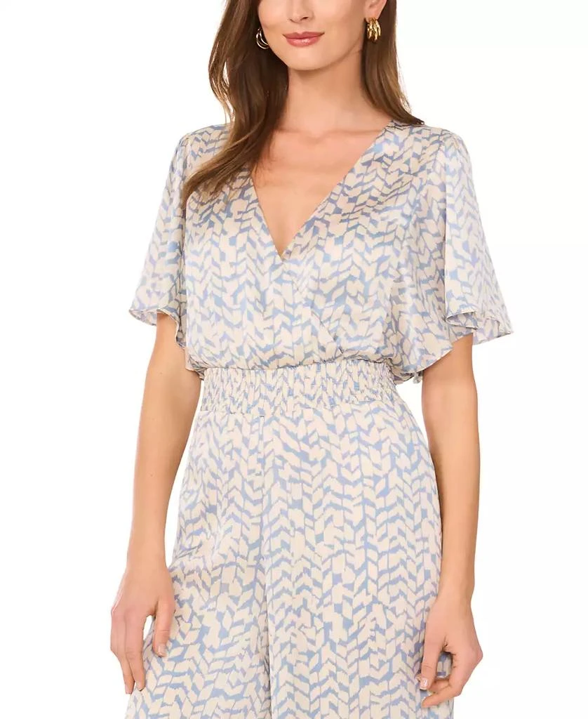 Vince Camuto Women's Printed Smocked-Waist Flutter-Sleeve Jumpsuit 2