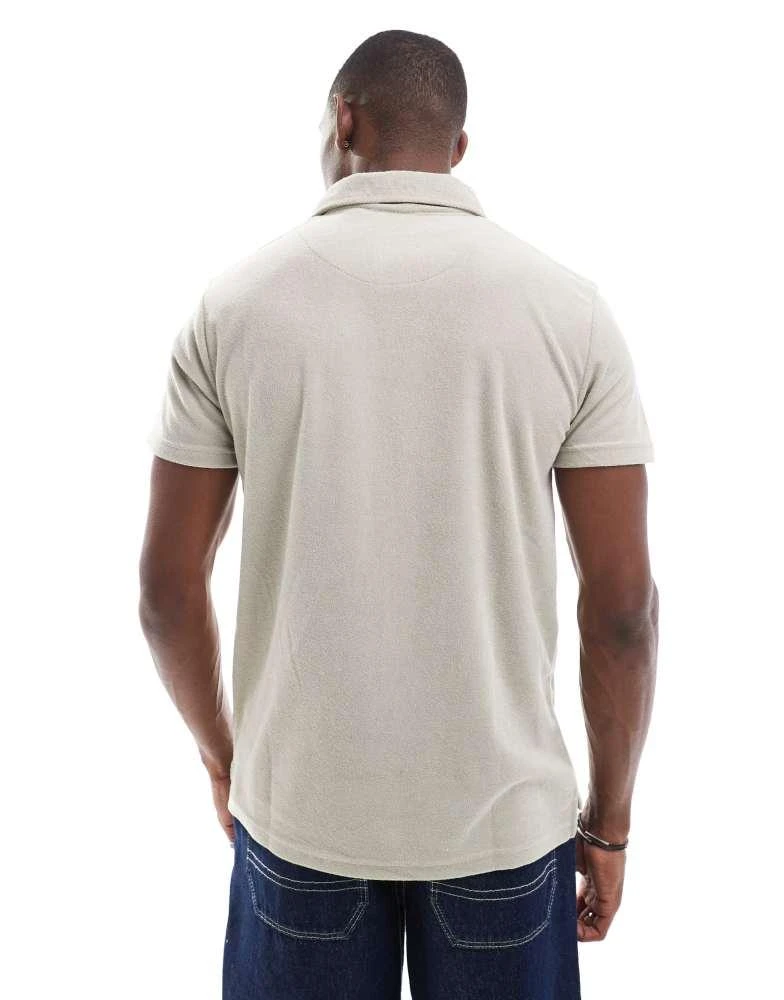 Brave Soul Brave Soul towelling co-ord polo shirt with revere collar in stone 4
