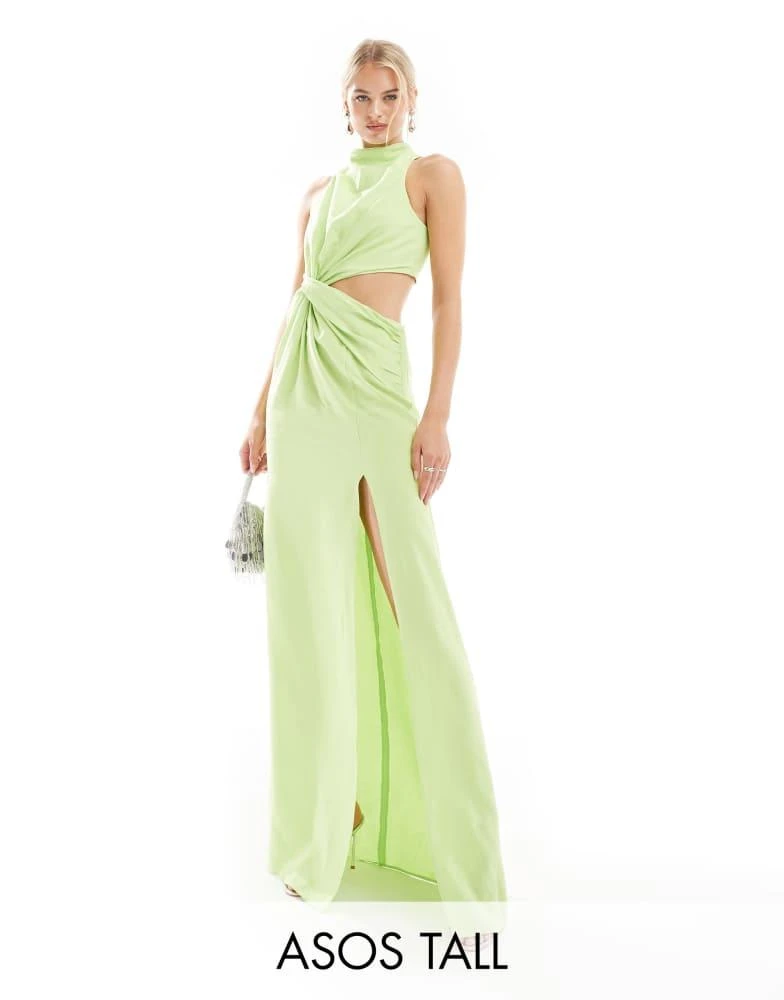 ASOS ASOS DESIGN Tall racer neck maxi dress with twist waist detail in lime green 1