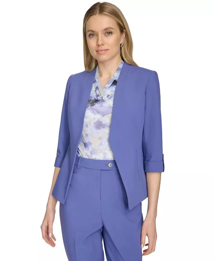 Calvin Klein Petite Stand-Collar Open-Front 3/4-Sleeve Jacket 1