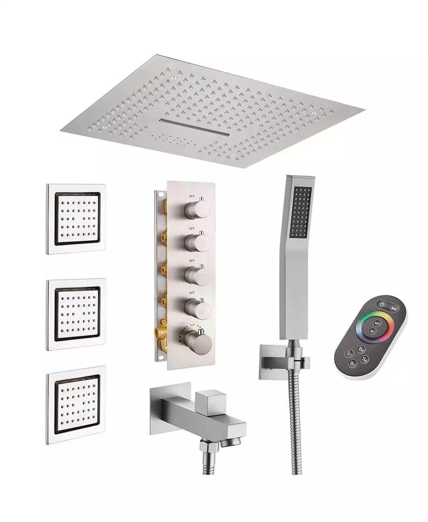LUCKY ONE 16" Ceiling Mounted LED Music Thermostatic Shower System Set with Handheld Spray
3 Body Jets, Brushed Nickel