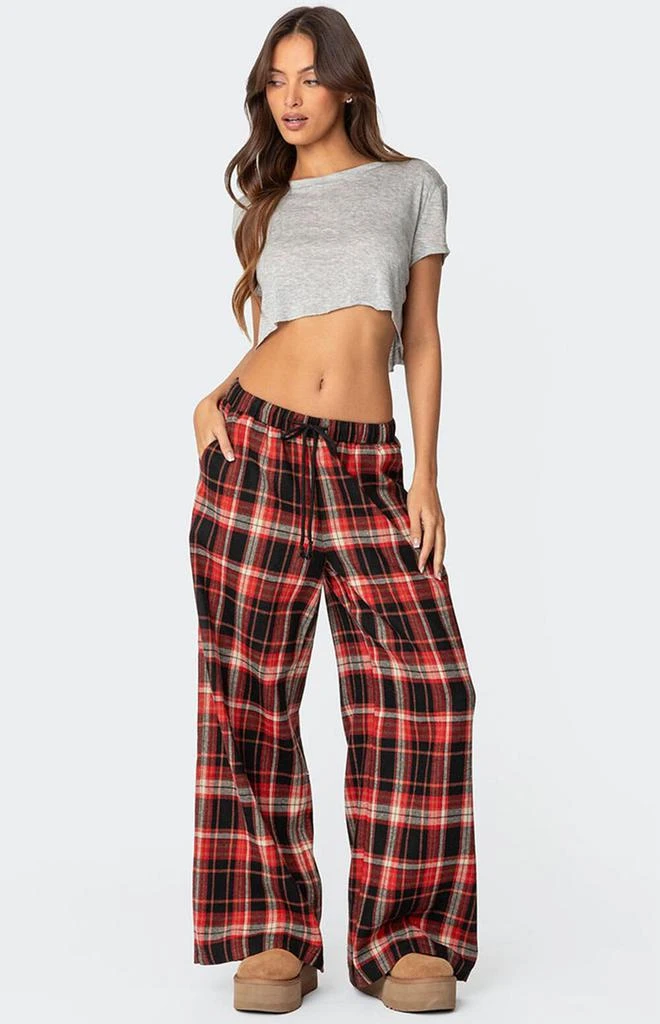 Edikted Lounge Around Plaid Wide Leg Pants 1
