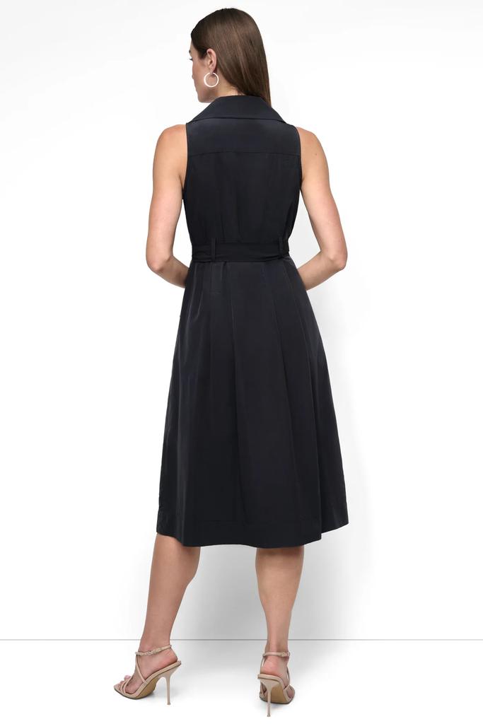 DKNY SLEEVELESS TECH COTTON BELTED MIDI DRESS