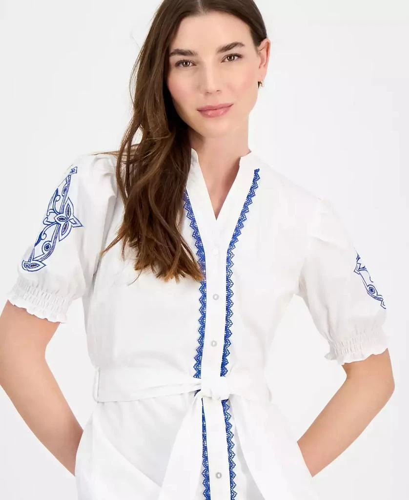 Tahari Women's Cotton Embroidered Fit & Flare Dress 4