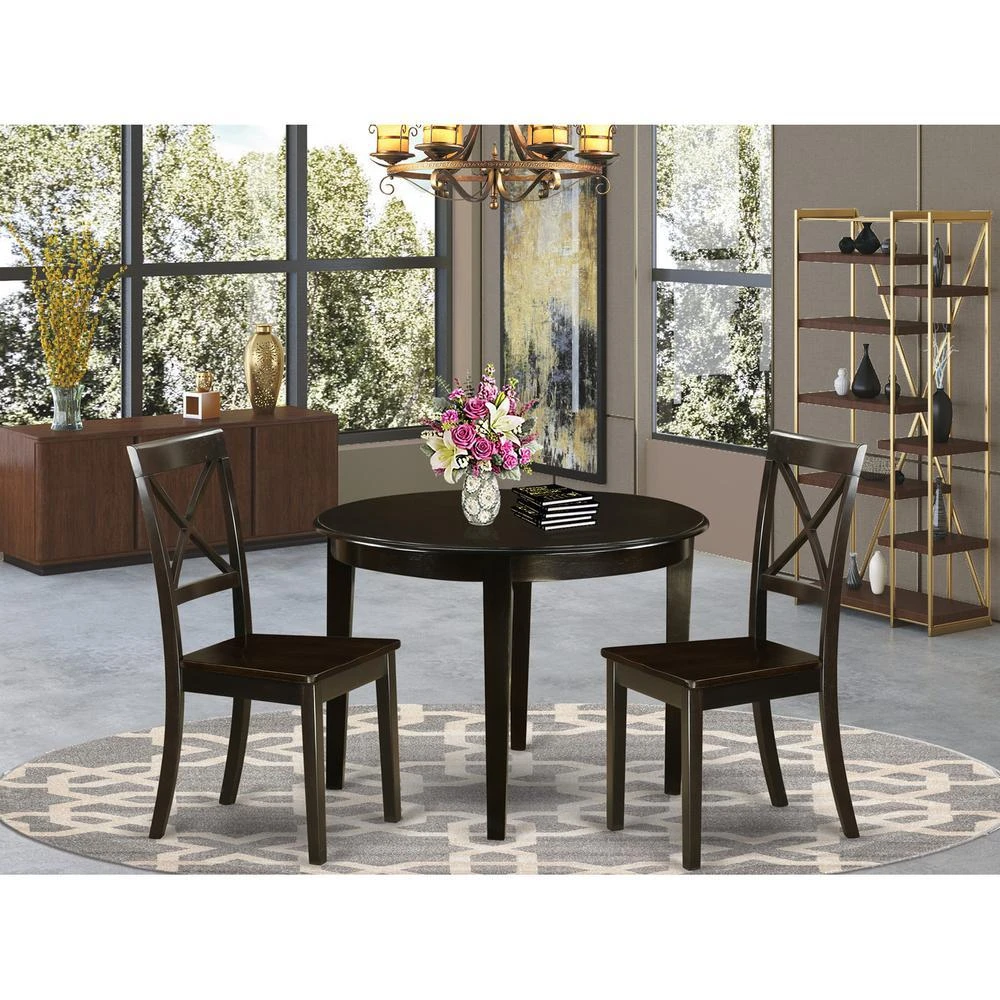 East West Furniture 3  Pc  small  Kitchen  Table  and  Chairs  set-round  Table  and  2  dinette  Chairs