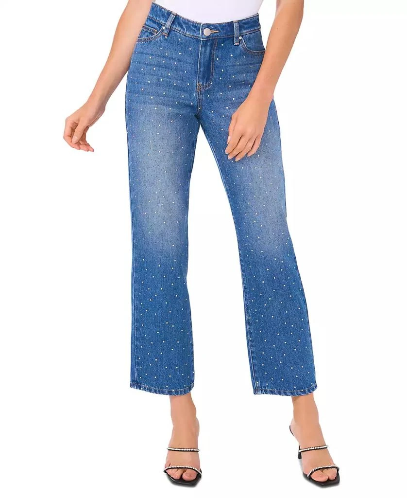 CeCe Women's Embellished Wide-Leg Jeans 1