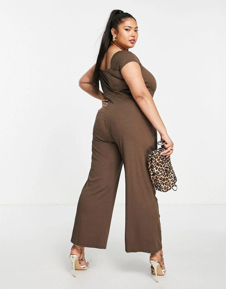 Fashion Union Plus Fashion Union Plus wide leg ribbed jumpsuit with sweetheart neckline 2
