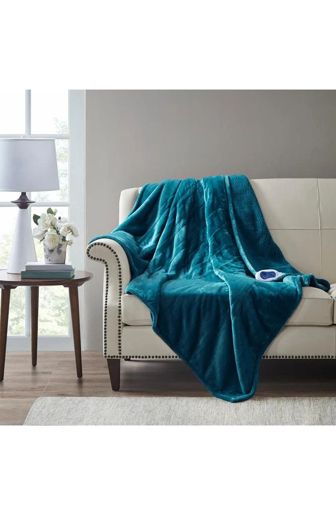 BEAUTYREST Heated Faux Shearling Lined Throw Blanket 7