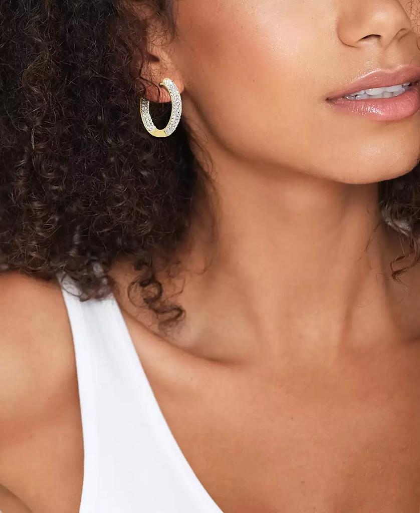 Essentials High Polished Hinged Crystal Pave Hoop Earring, Gold Plate and Silver Plate
