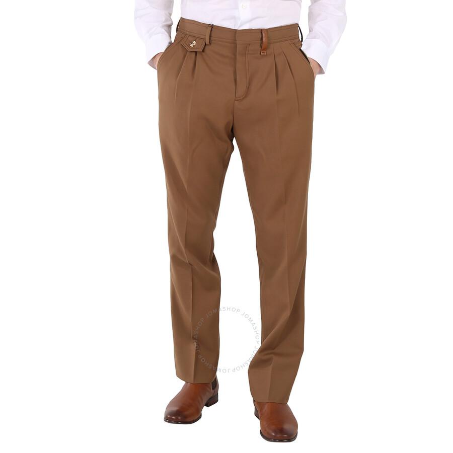 Burberry Dark Walnut Wool Twill Zip Detail Pleated Trousers