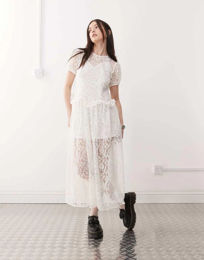 Reclaimed Vintage festival layering lace midi dress in White Reclaimed Vintage festival layering lace midi dress in White