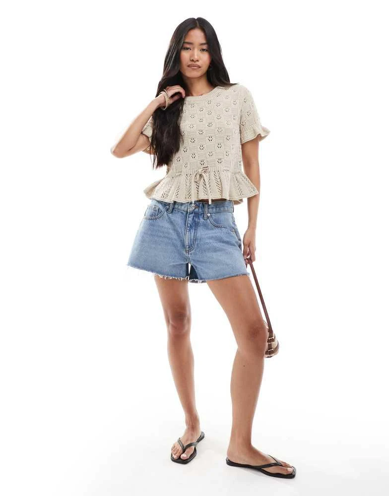 Miss Selfridge Miss Selfridge knitted tie waist peplum short sleeve cardigan in cream 2