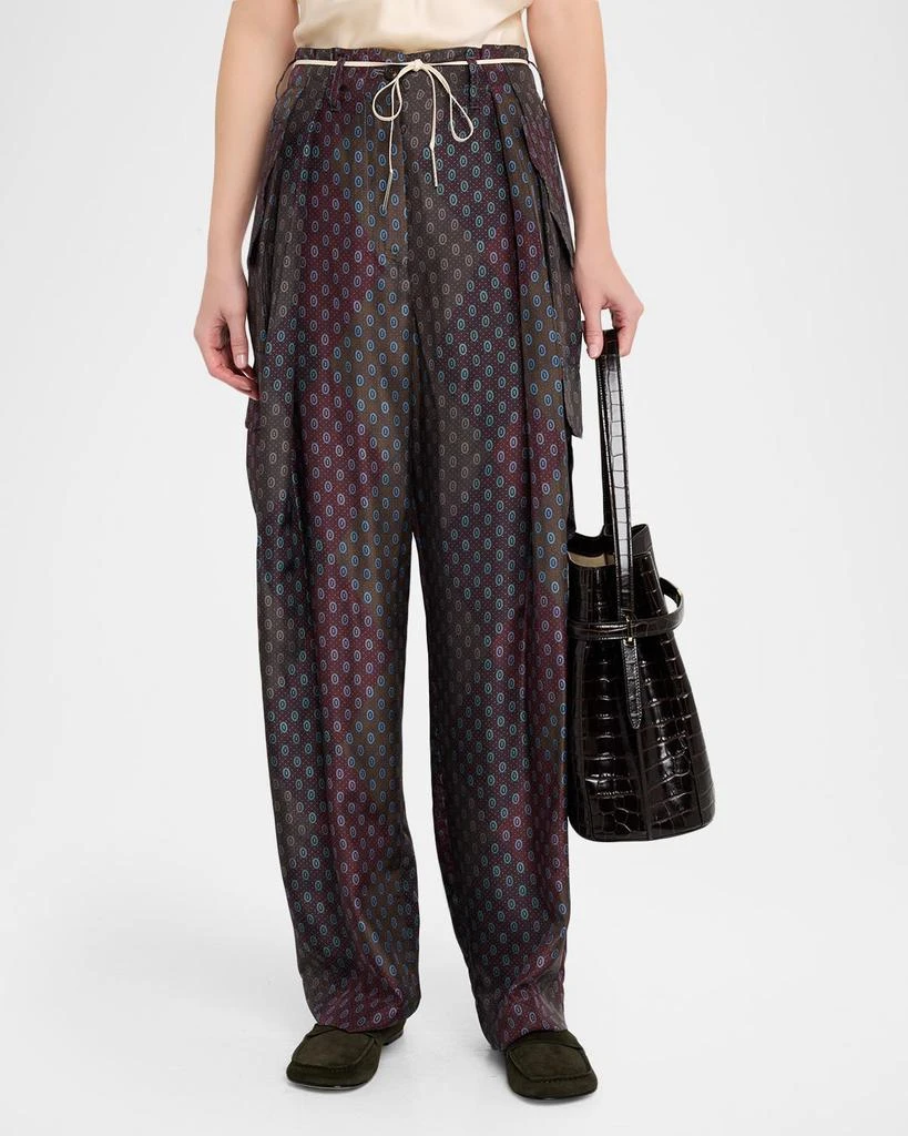 Dries Van Noten Polk Multi-Print Silk Straight-Leg Cargo Pants 4