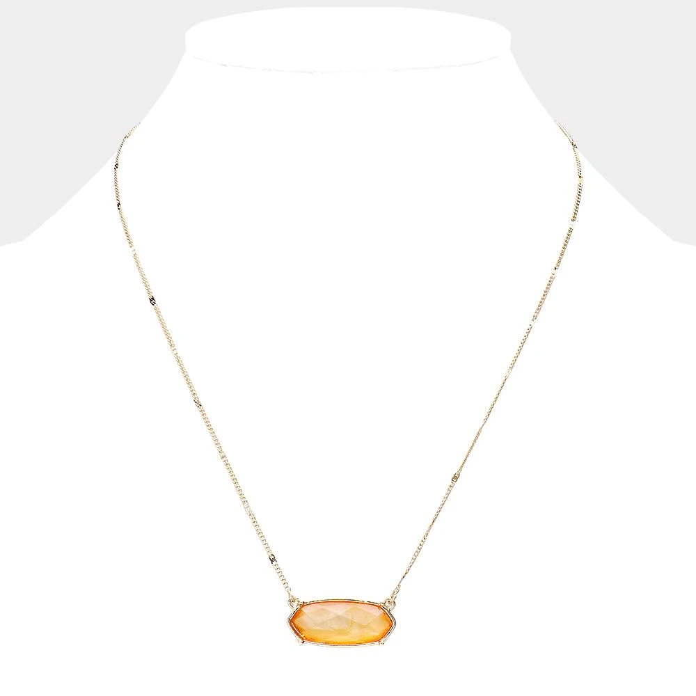 FASHNZFAB Crystal Hexagon Pendant Metal Chain Necklace